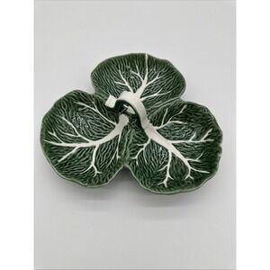 Maxcera Green Cabbage Leaf 3 Section Divided Serving Dish with Handle Ceramic